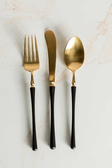  Gold and Black Flatware Set